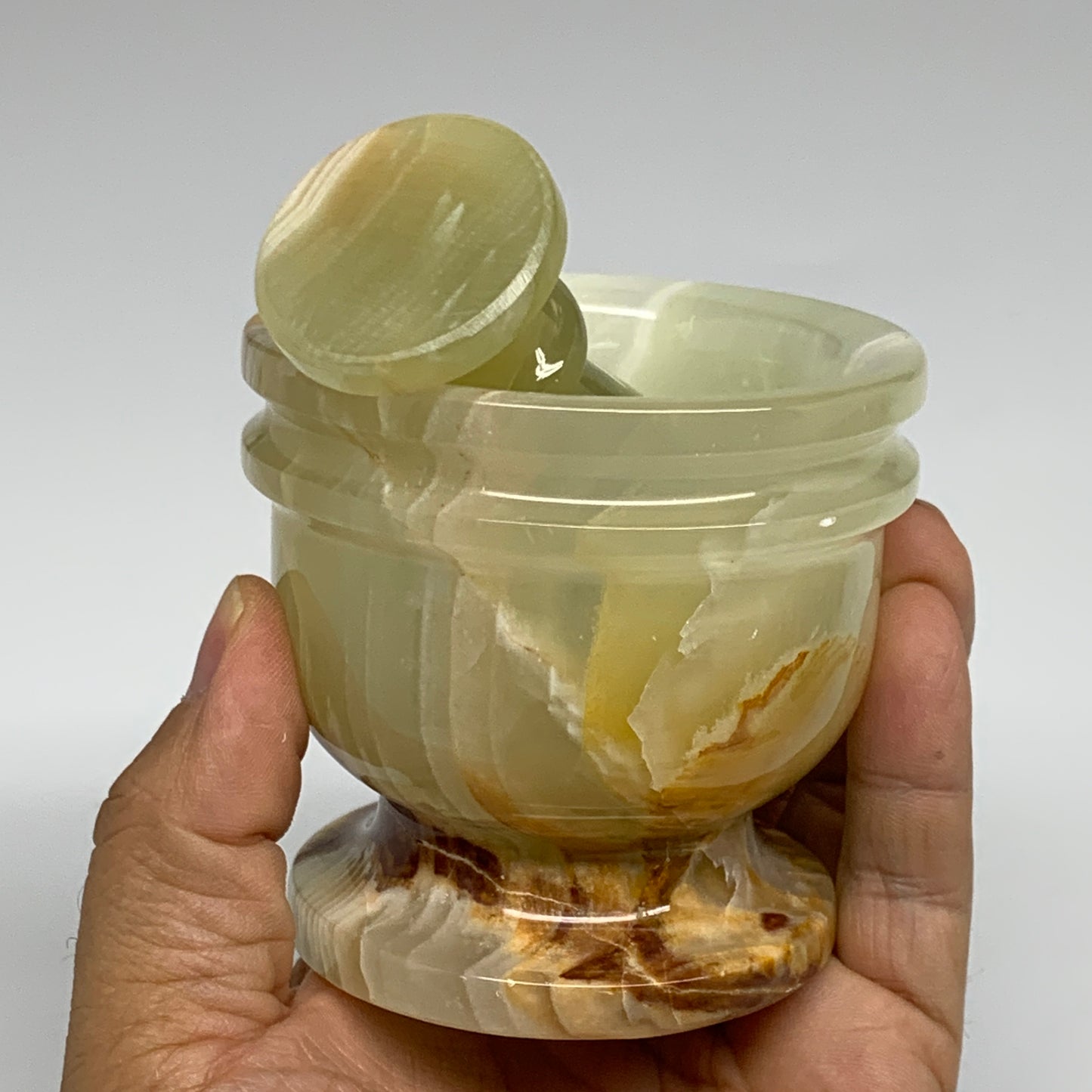 460g,  2.8"x3", Natural Green Onyx Crystal Pestle and Mortar Handmade, B32057