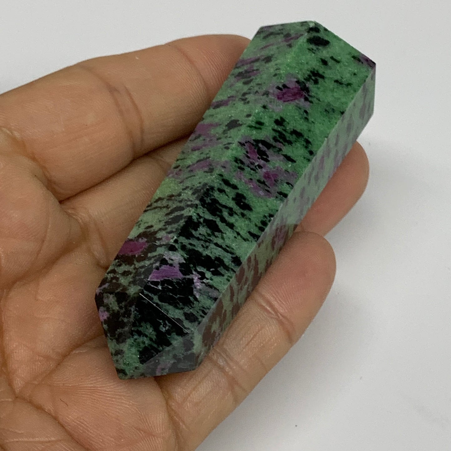 88.4g, 2.9"x0.9", Natural Ruby Zoisite Tower Point Obelisk @India, B31424