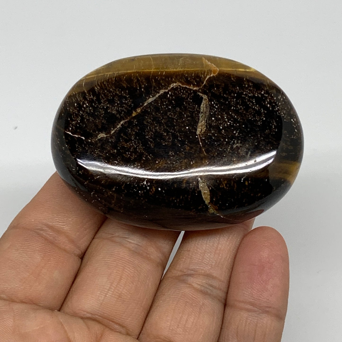 92.8g, 2.4"x1.8"x0.8", Natural Tiger's Eye Palm-Stone Polished, B34810