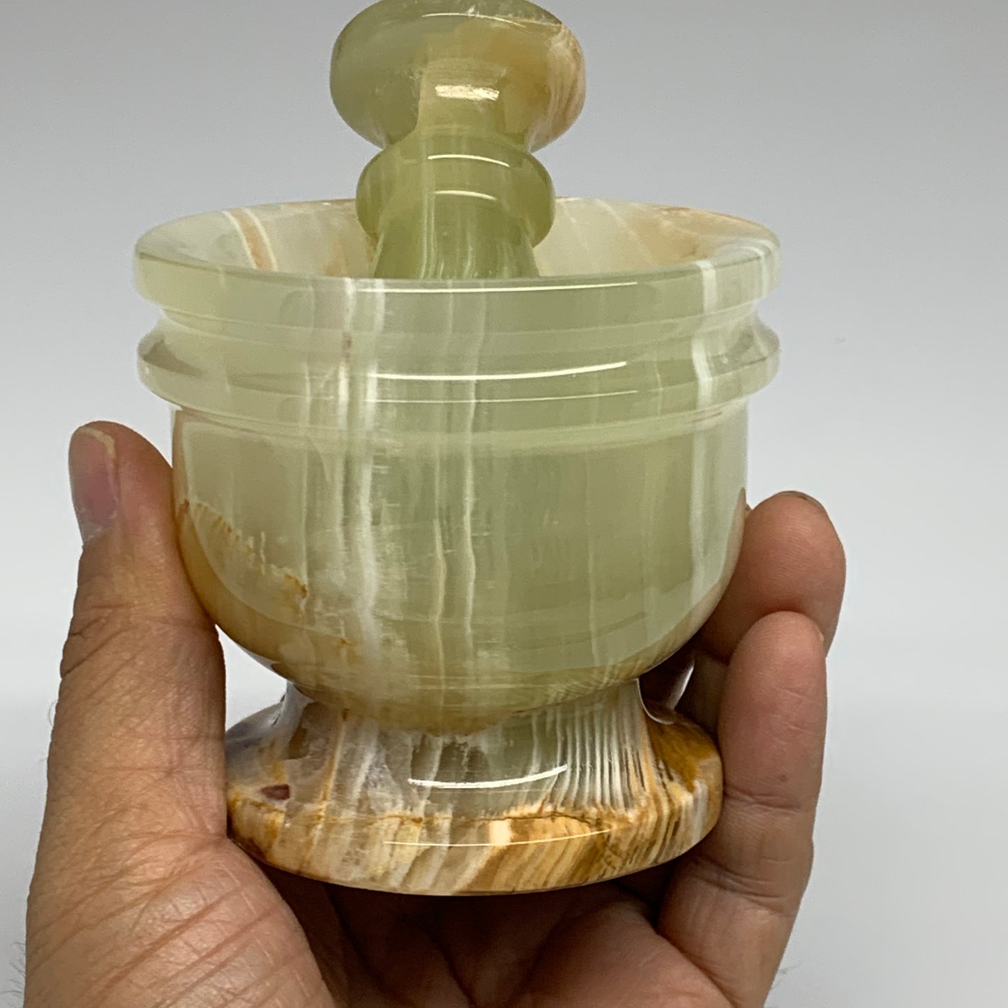 460g,  2.8"x3", Natural Green Onyx Crystal Pestle and Mortar Handmade, B32057