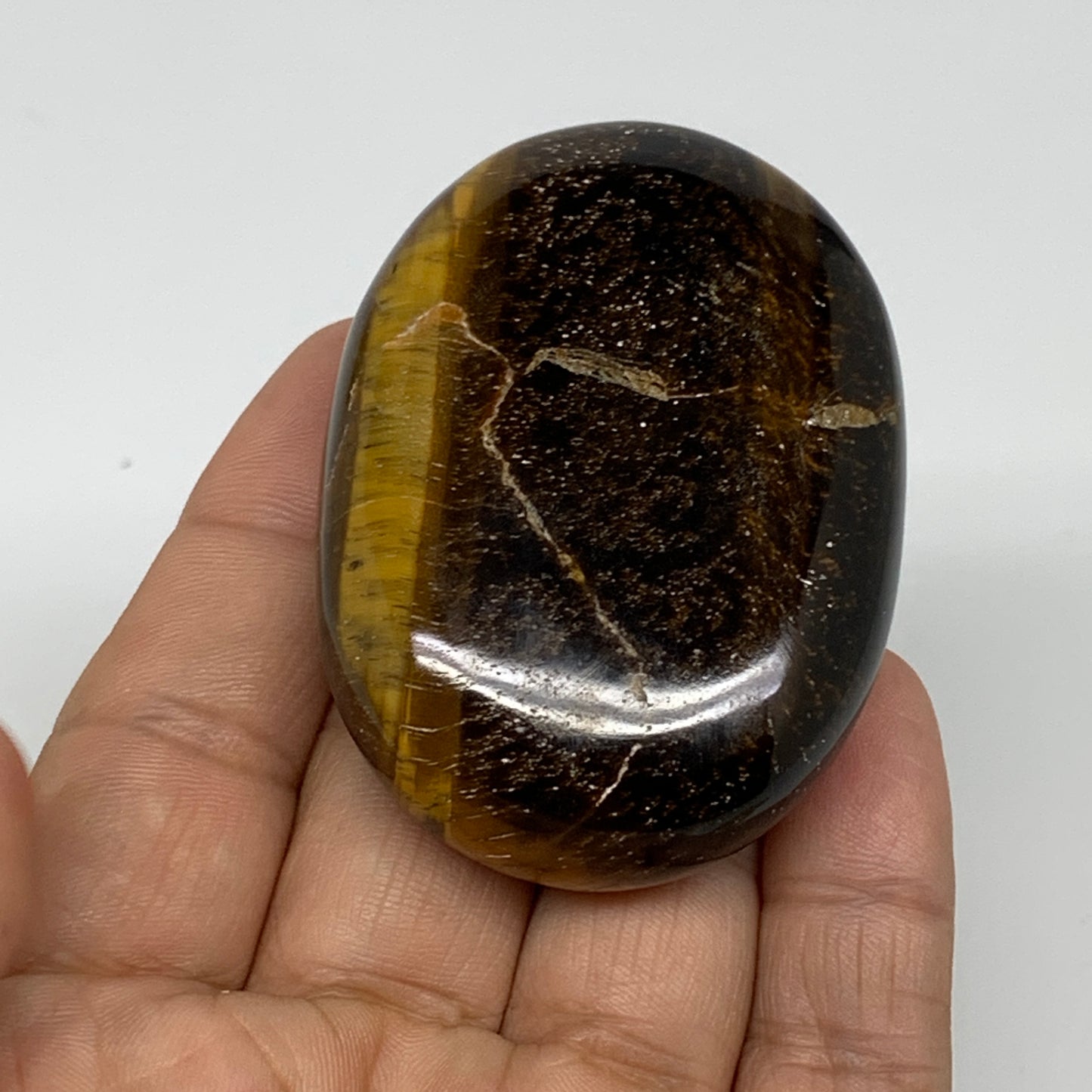 92.8g, 2.4"x1.8"x0.8", Natural Tiger's Eye Palm-Stone Polished, B34810