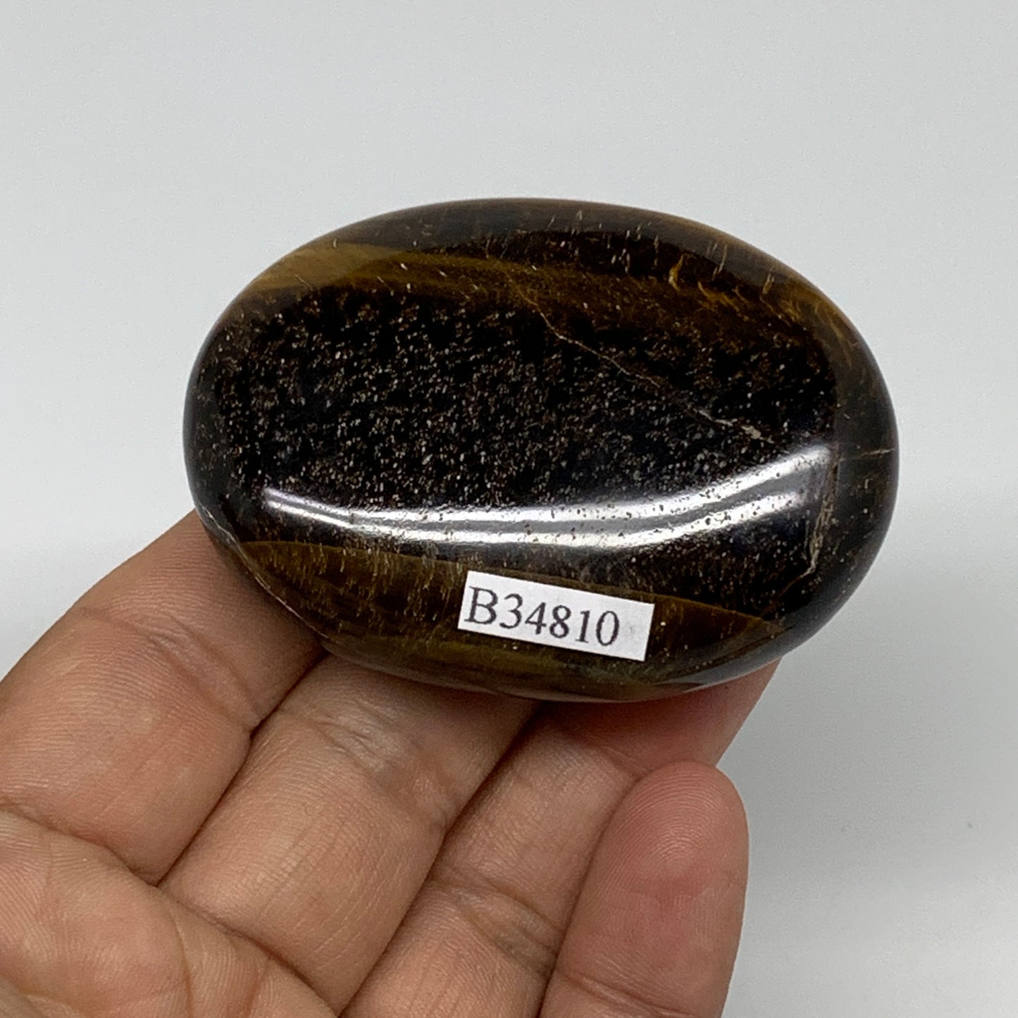 92.8g, 2.4"x1.8"x0.8", Natural Tiger's Eye Palm-Stone Polished, B34810