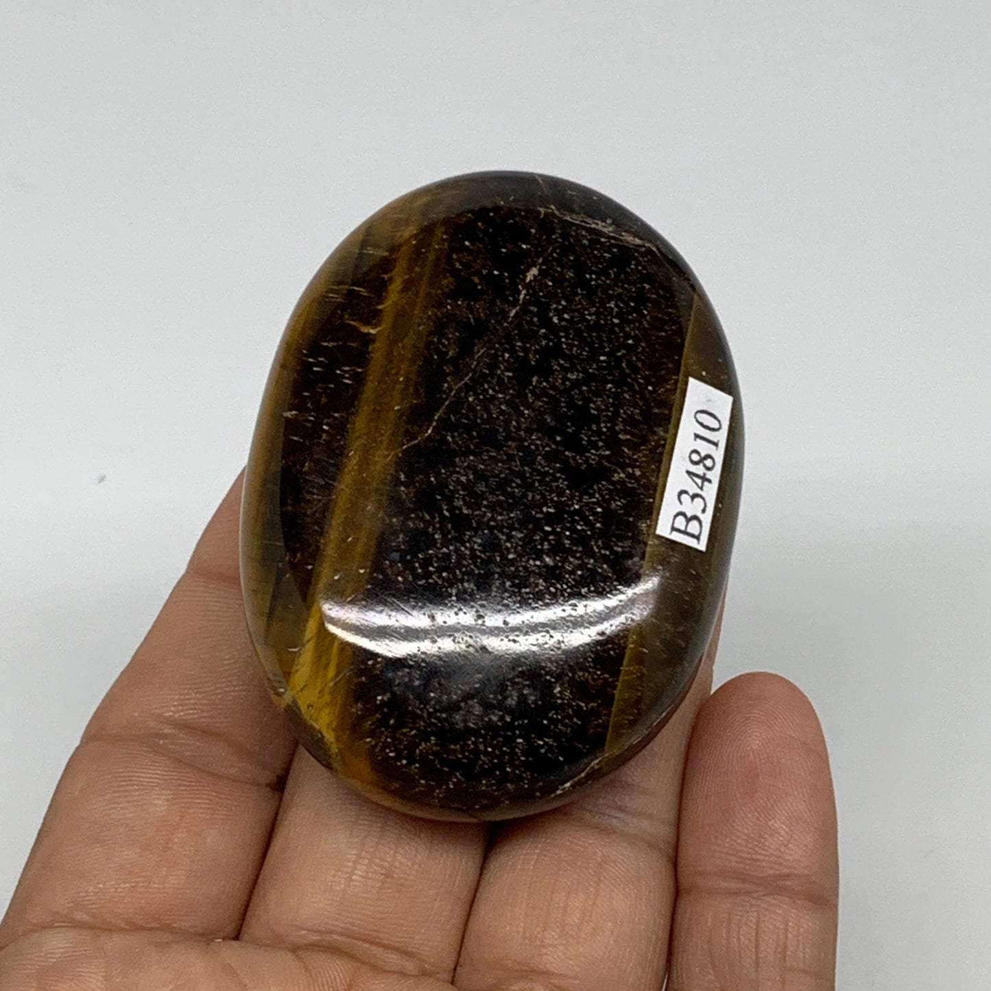 92.8g, 2.4"x1.8"x0.8", Natural Tiger's Eye Palm-Stone Polished, B34810
