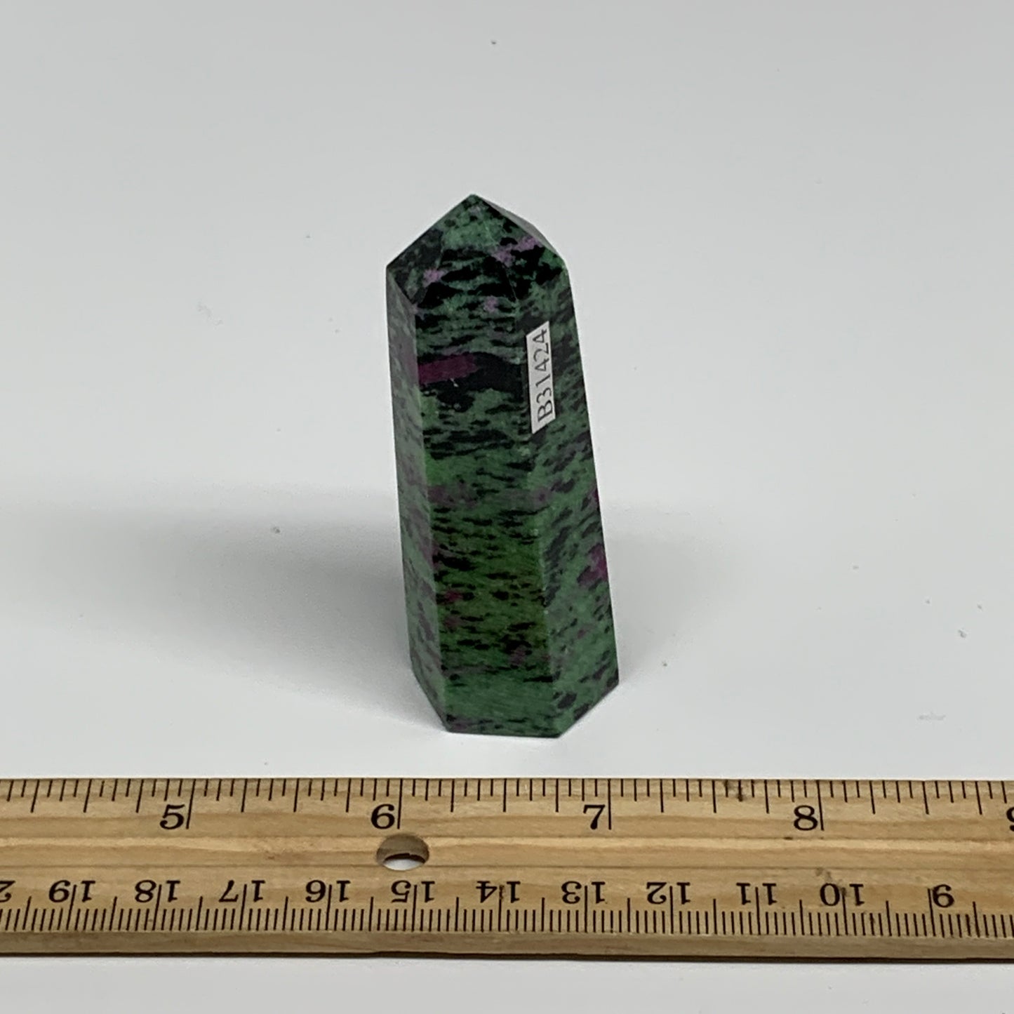 88.4g, 2.9"x0.9", Natural Ruby Zoisite Tower Point Obelisk @India, B31424