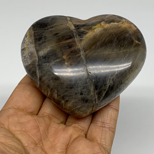 0.49 lbs, 2.8"x3.1"x1.2", Black Moonstone Heart Polished Crystal Decor, B37856