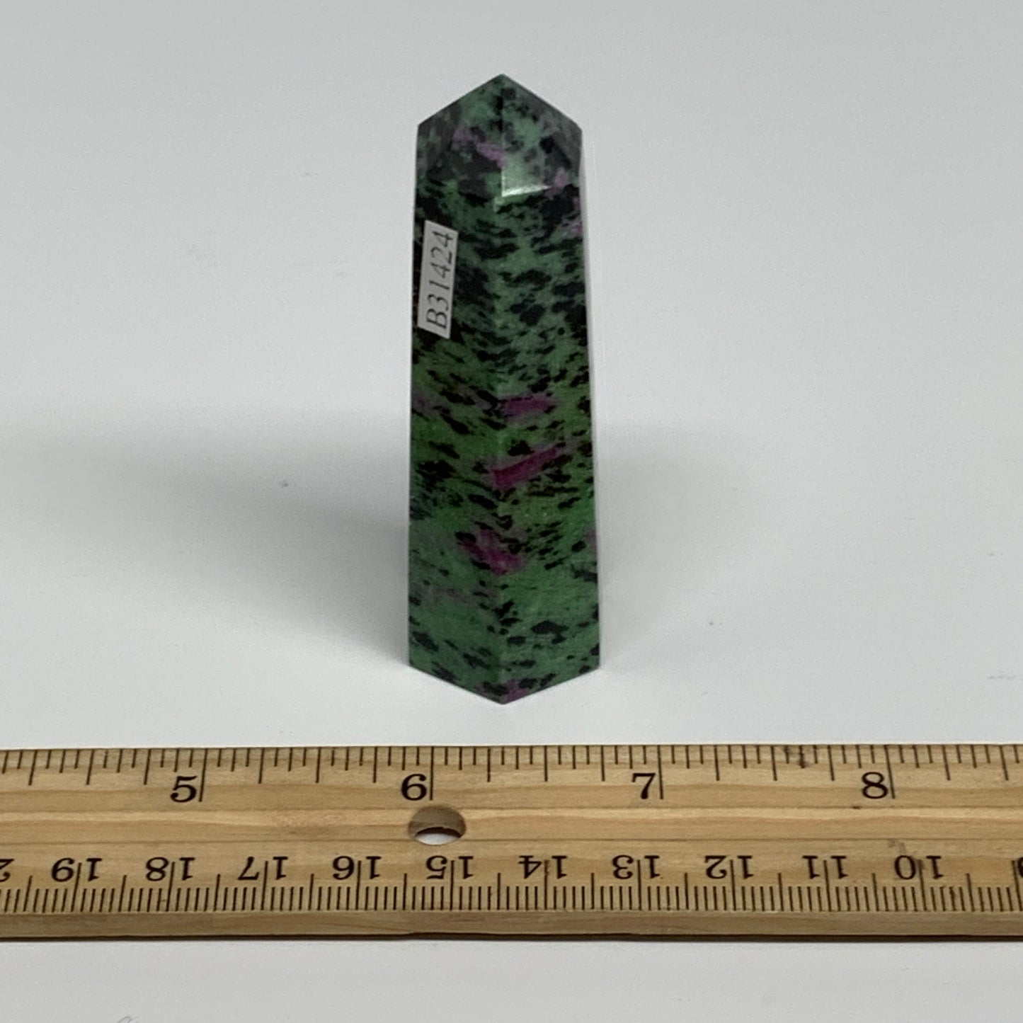 88.4g, 2.9"x0.9", Natural Ruby Zoisite Tower Point Obelisk @India, B31424
