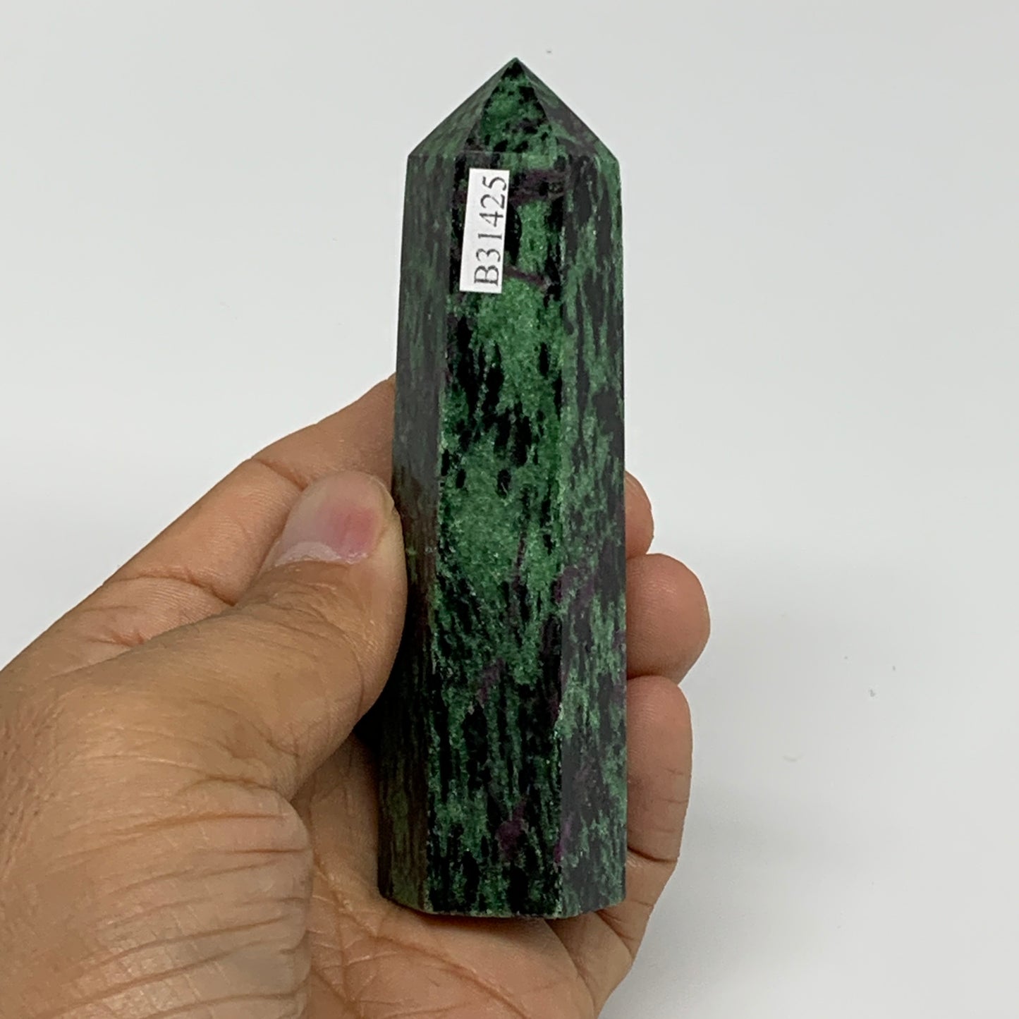 135.3g, 3.7"x1", Natural Ruby Zoisite Tower Point Obelisk @India, B31425