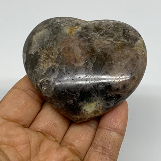 0.27 lbs, 2.4"x2.7"x0.8", Black Moonstone Heart Polished Crystal Decor, B37857