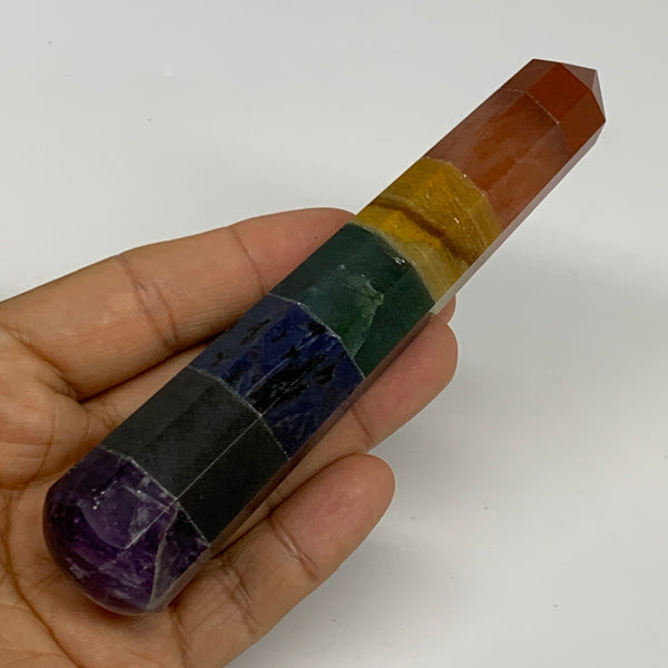123.7g, 5.2"x1", 7 Chakra Point Wand Obelisk Point Crystal from India, B29093