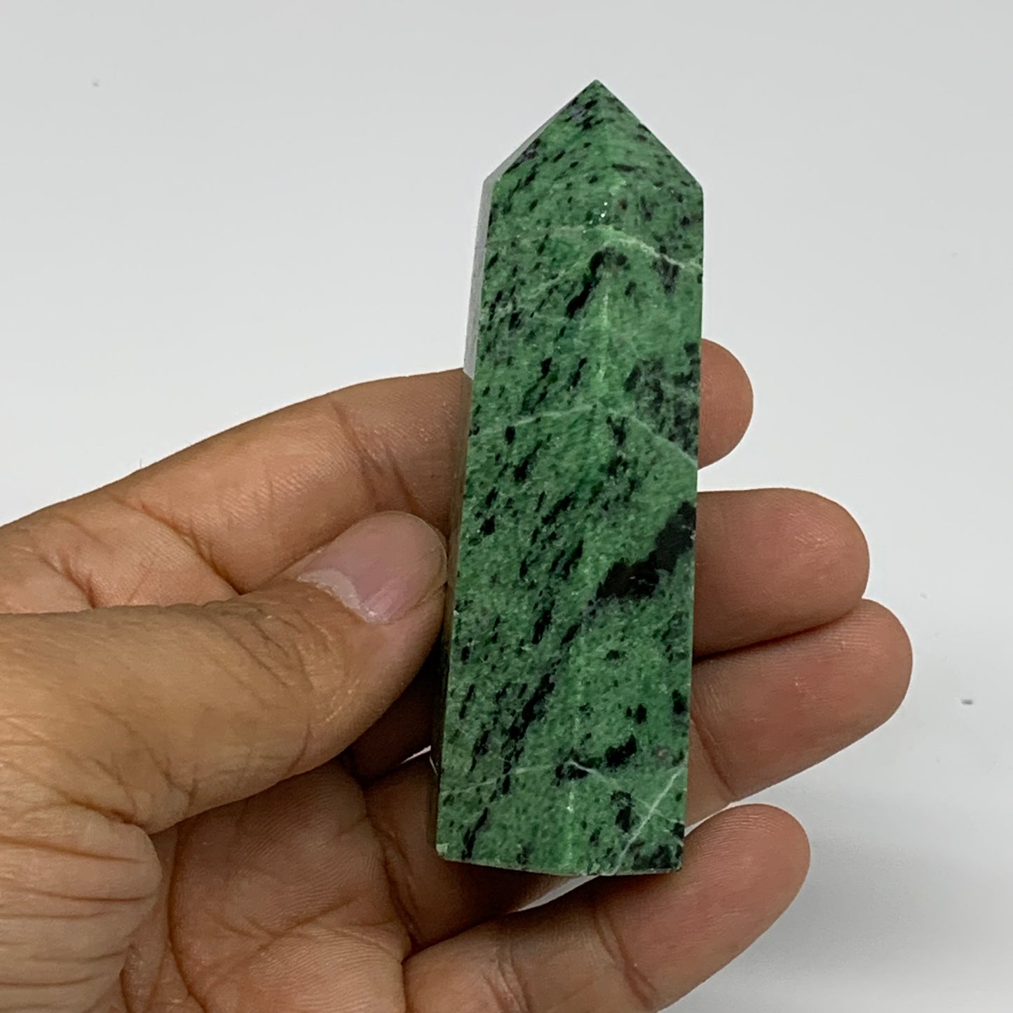 107.8g, 3.1"x0.9", Natural Ruby Zoisite Tower Point Obelisk @India, B31426