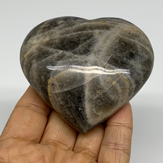 0.39 lbs, 2.7"x3"x1.1", Black Moonstone Heart Polished Crystal Decor, B37858