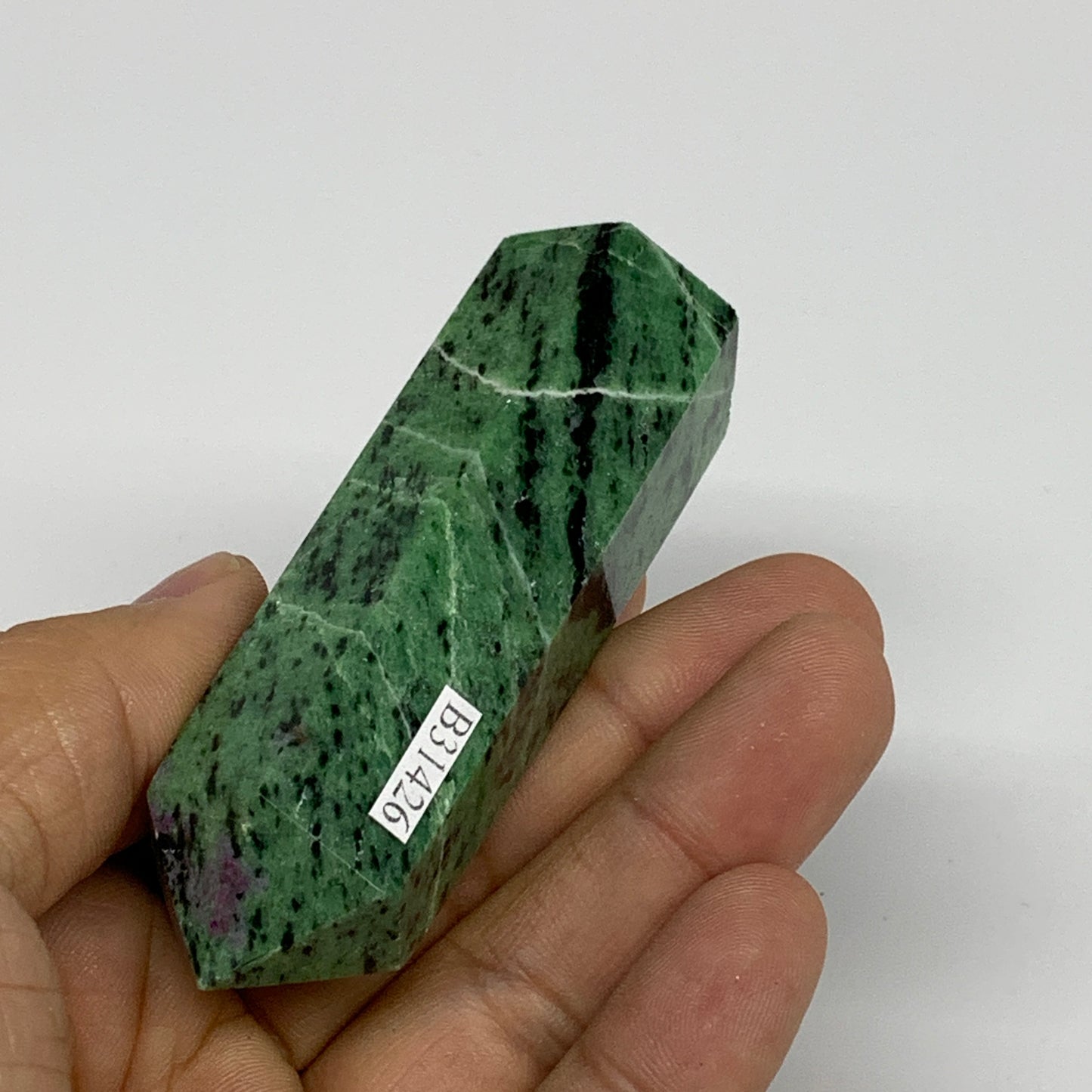 107.8g, 3.1"x0.9", Natural Ruby Zoisite Tower Point Obelisk @India, B31426