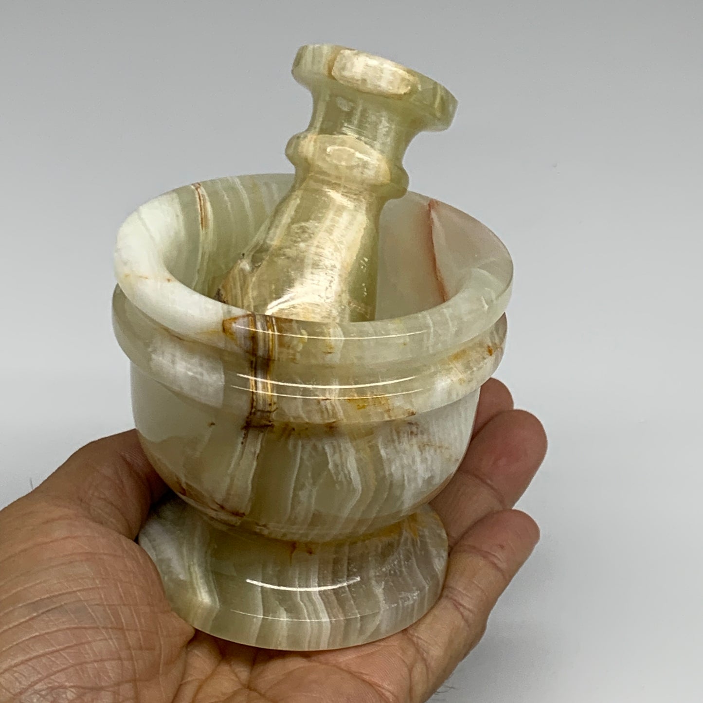 485g,  2.8"x3", Natural Green Onyx Crystal Pestle and Mortar Handmade, B32058