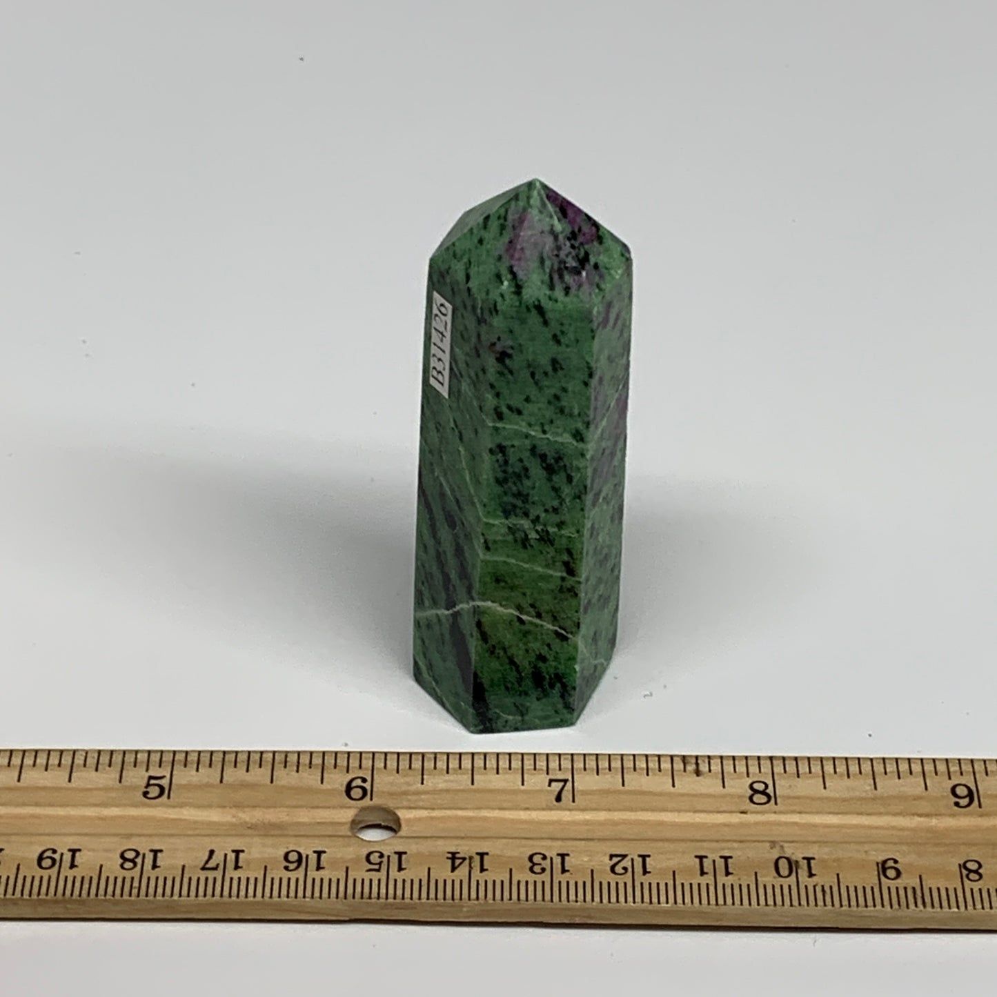 107.8g, 3.1"x0.9", Natural Ruby Zoisite Tower Point Obelisk @India, B31426