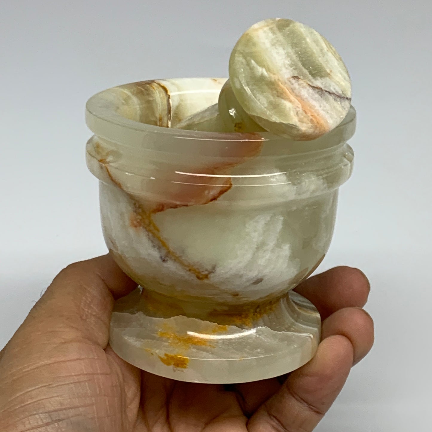 485g,  2.8"x3", Natural Green Onyx Crystal Pestle and Mortar Handmade, B32058