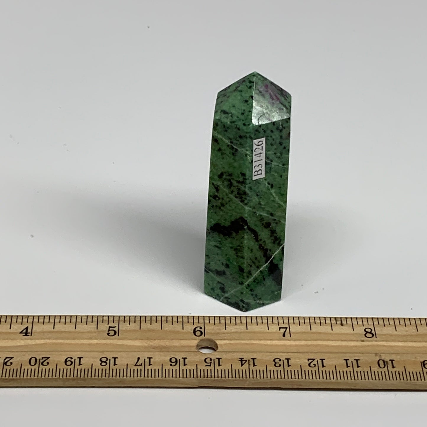 107.8g, 3.1"x0.9", Natural Ruby Zoisite Tower Point Obelisk @India, B31426