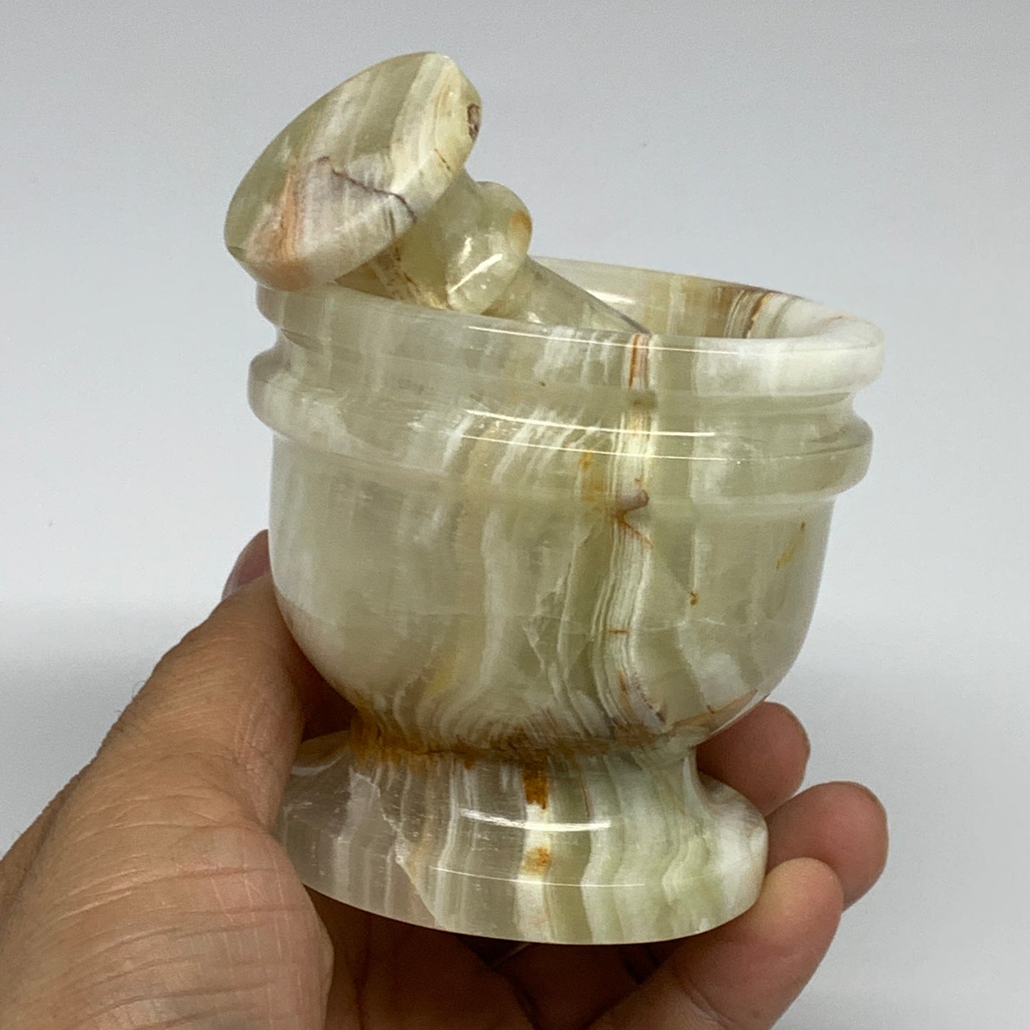 485g,  2.8"x3", Natural Green Onyx Crystal Pestle and Mortar Handmade, B32058