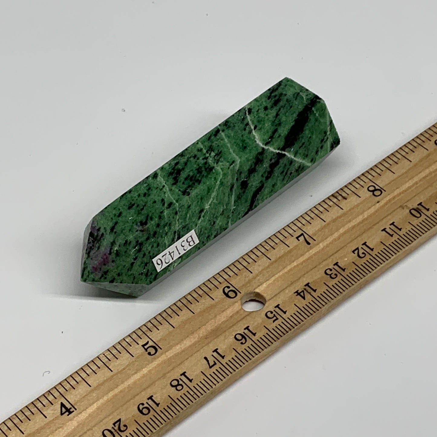 107.8g, 3.1"x0.9", Natural Ruby Zoisite Tower Point Obelisk @India, B31426