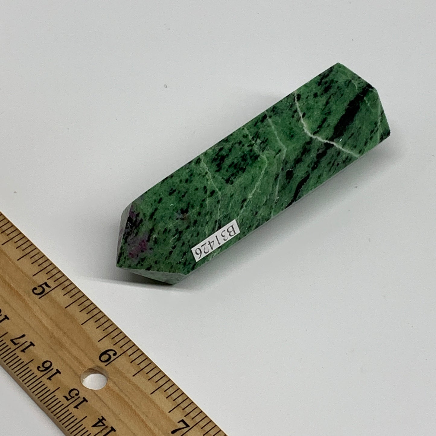 107.8g, 3.1"x0.9", Natural Ruby Zoisite Tower Point Obelisk @India, B31426