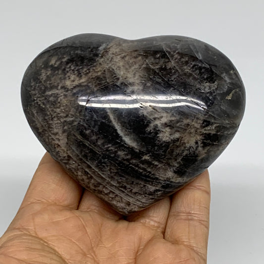 0.65 lbs, 2.9"x3.5"x1.5", Black Moonstone Heart Polished Crystal Decor, B37859