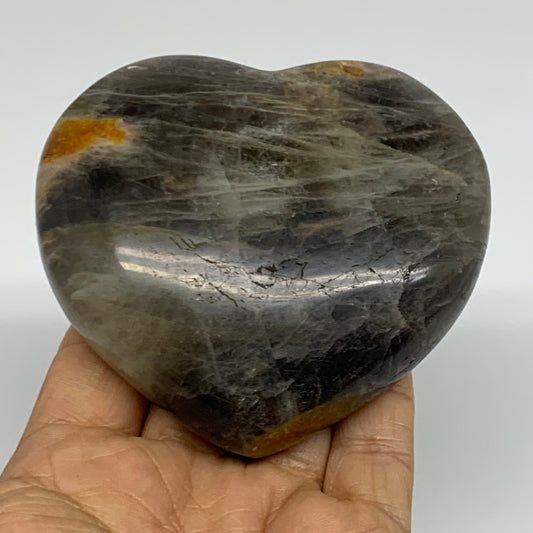0.67 lbs, 3.2"x3.5"x1.3", Black Moonstone Heart Polished Crystal Decor, B37860