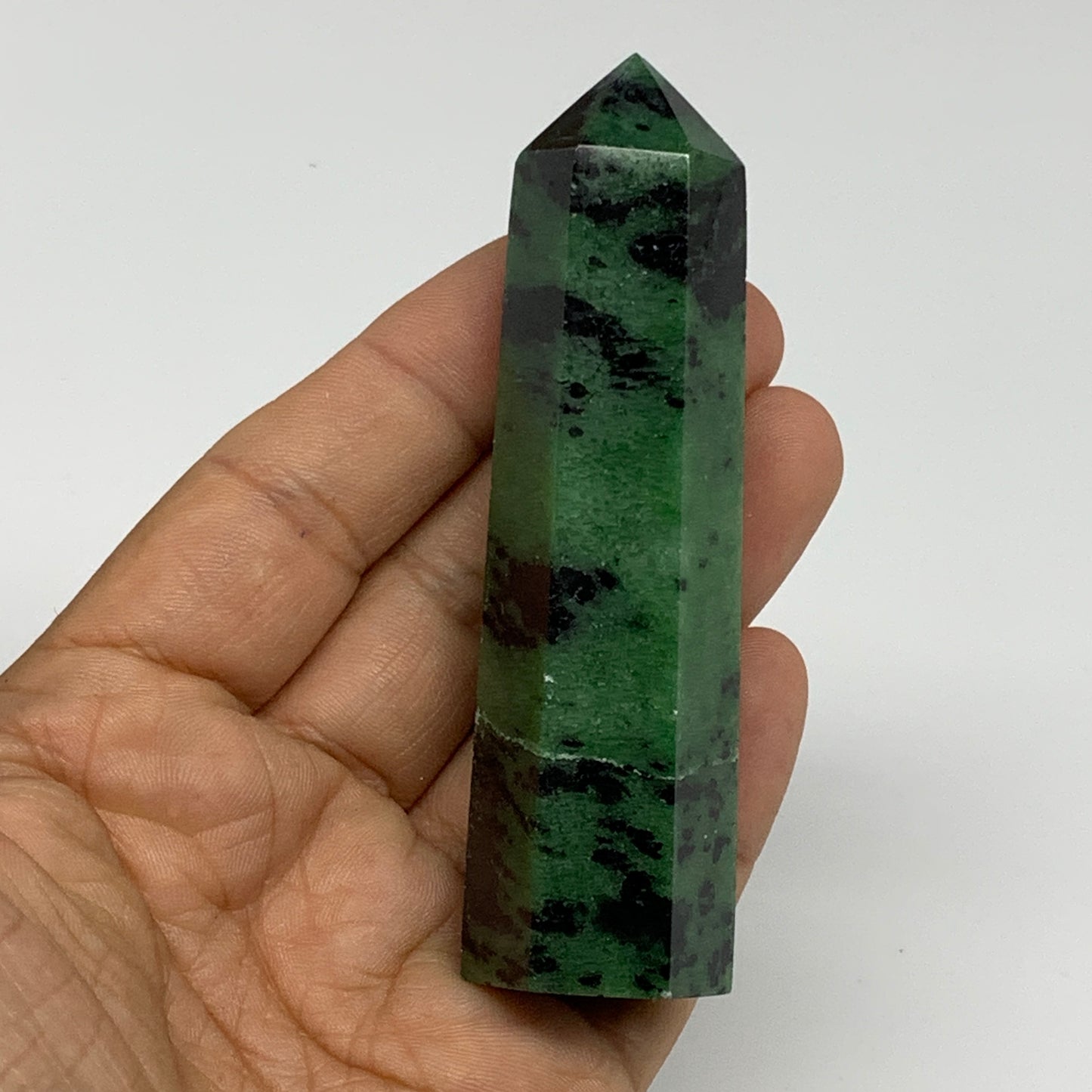109.1g, 3.6"x0.9", Natural Ruby Zoisite Tower Point Obelisk @India, B31428