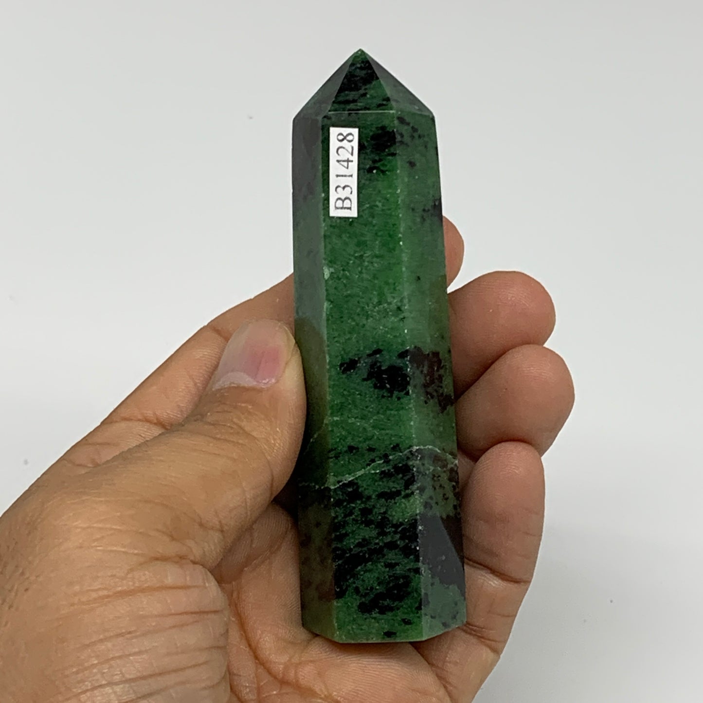 109.1g, 3.6"x0.9", Natural Ruby Zoisite Tower Point Obelisk @India, B31428