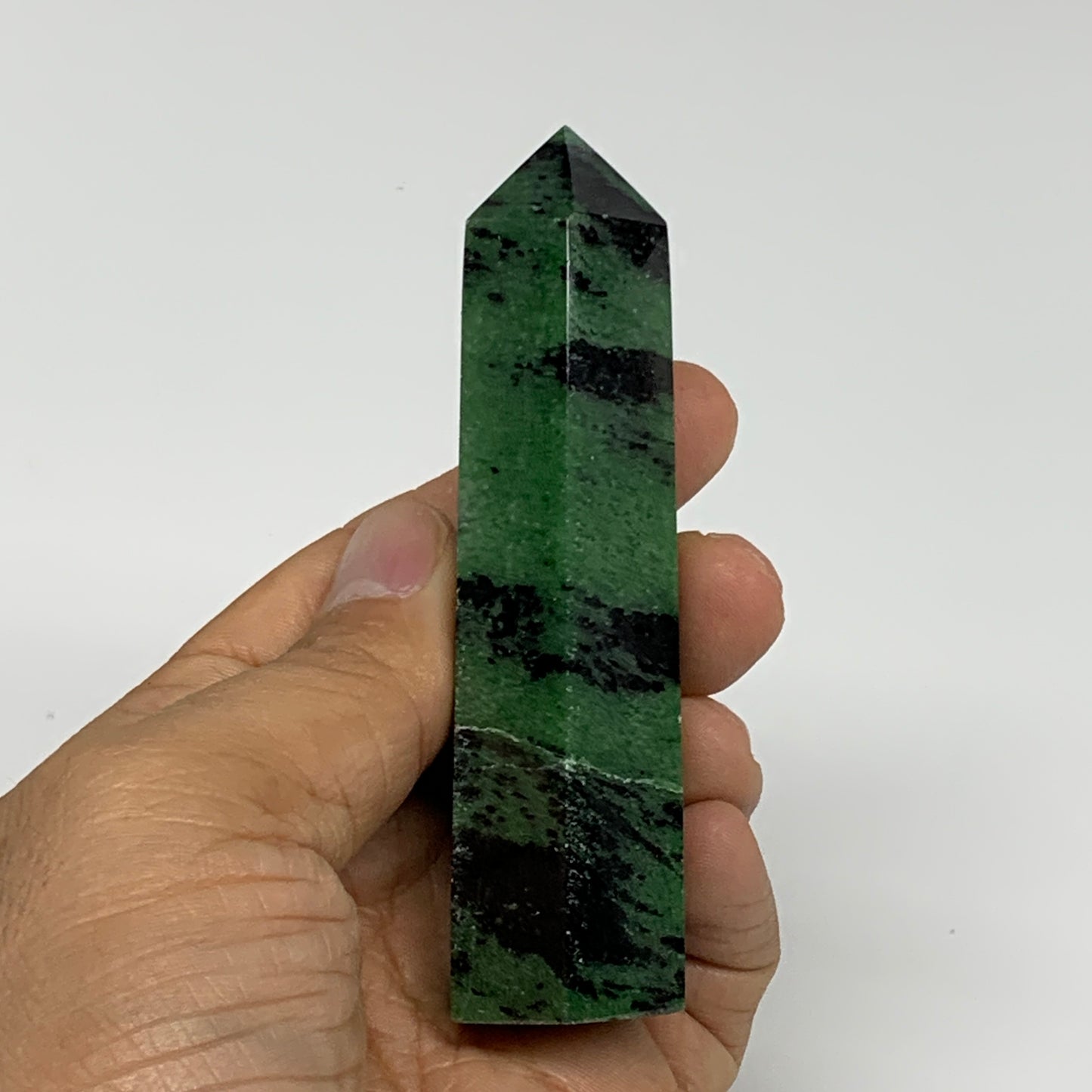 109.1g, 3.6"x0.9", Natural Ruby Zoisite Tower Point Obelisk @India, B31428