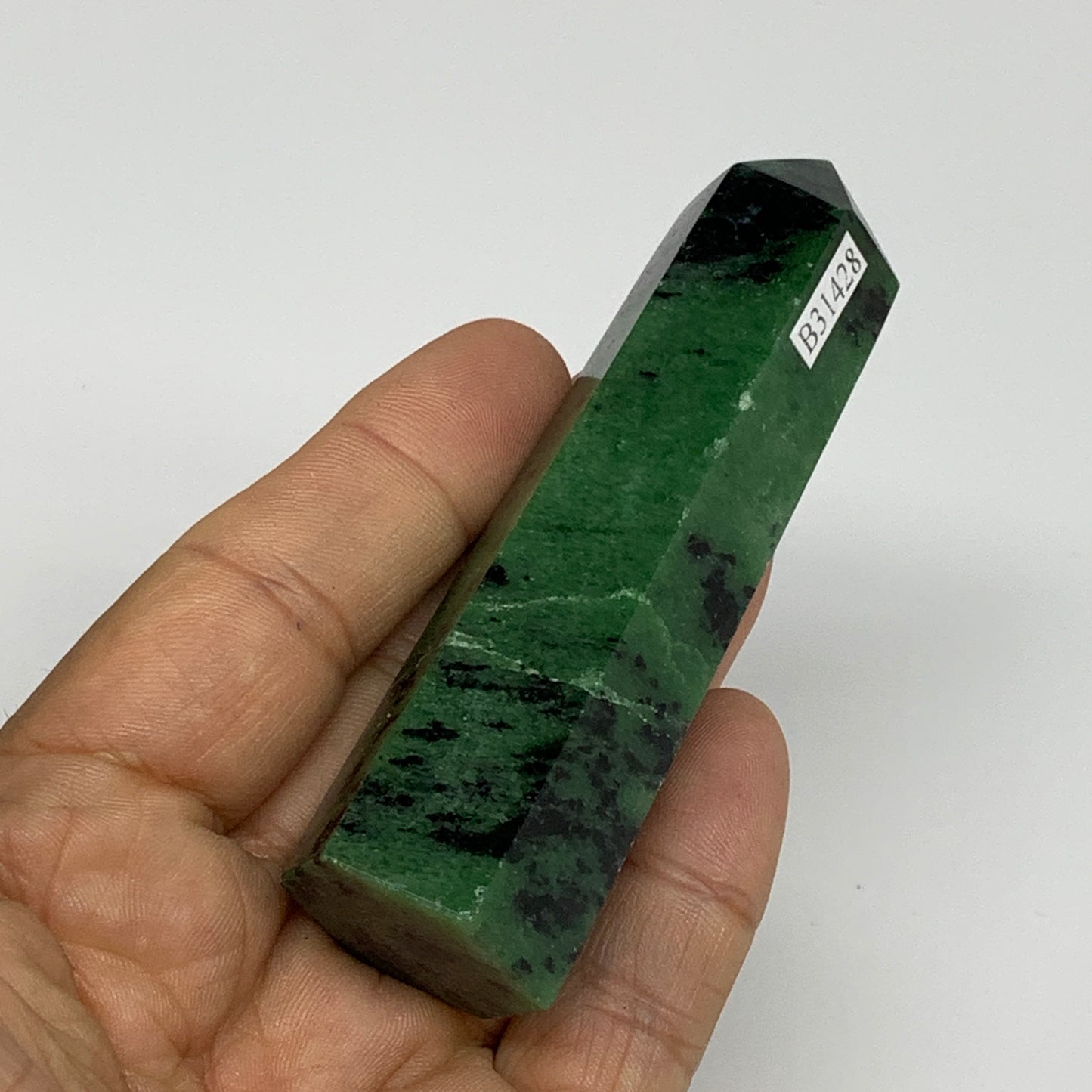 109.1g, 3.6"x0.9", Natural Ruby Zoisite Tower Point Obelisk @India, B31428