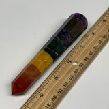 95.4g, 5"x0.9", 7 Chakra Point Wand Obelisk Point Crystal from India, B29096