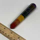 95.4g, 5"x0.9", 7 Chakra Point Wand Obelisk Point Crystal from India, B29096