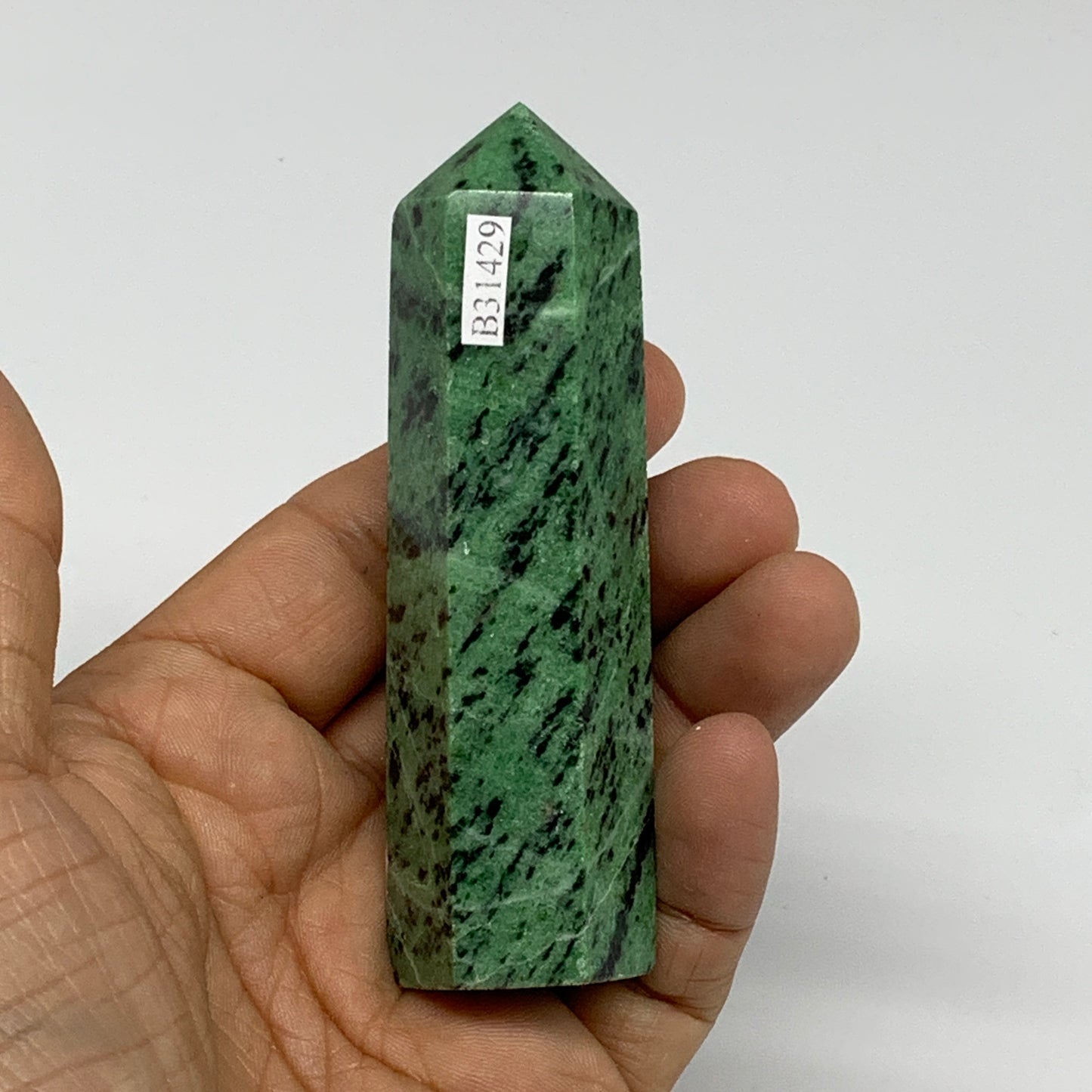 132.5g, 3.6"x0.9", Natural Ruby Zoisite Tower Point Obelisk @India, B31429