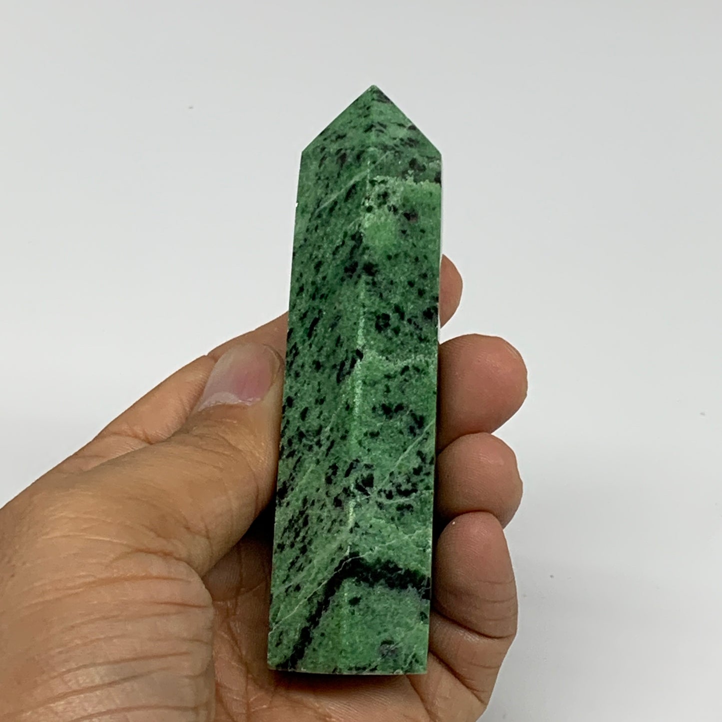 132.5g, 3.6"x0.9", Natural Ruby Zoisite Tower Point Obelisk @India, B31429