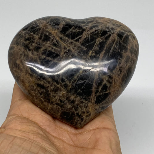 0.88 lbs, 3.5"x3.7"x1.6", Black Moonstone Heart Polished Crystal Decor, B37863