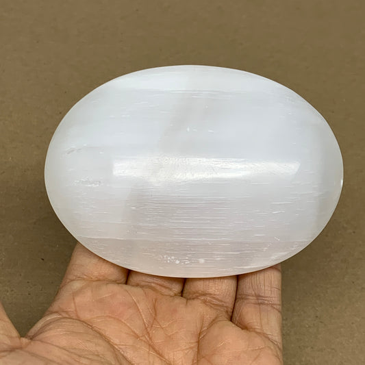 0.59 lbs, 3.9"x2.9"x1.2", White Selenite Palmstone Crystal Pillow Reiki, B36124