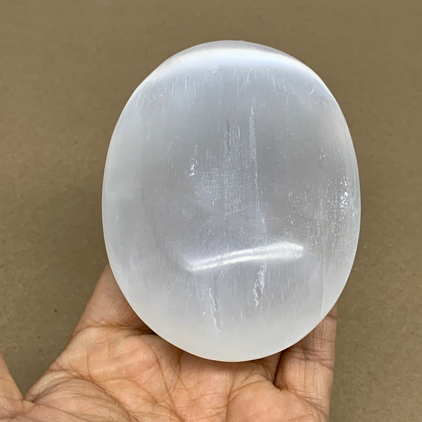 0.59 lbs, 3.9"x2.9"x1.2", White Selenite Palmstone Crystal Pillow Reiki, B36124
