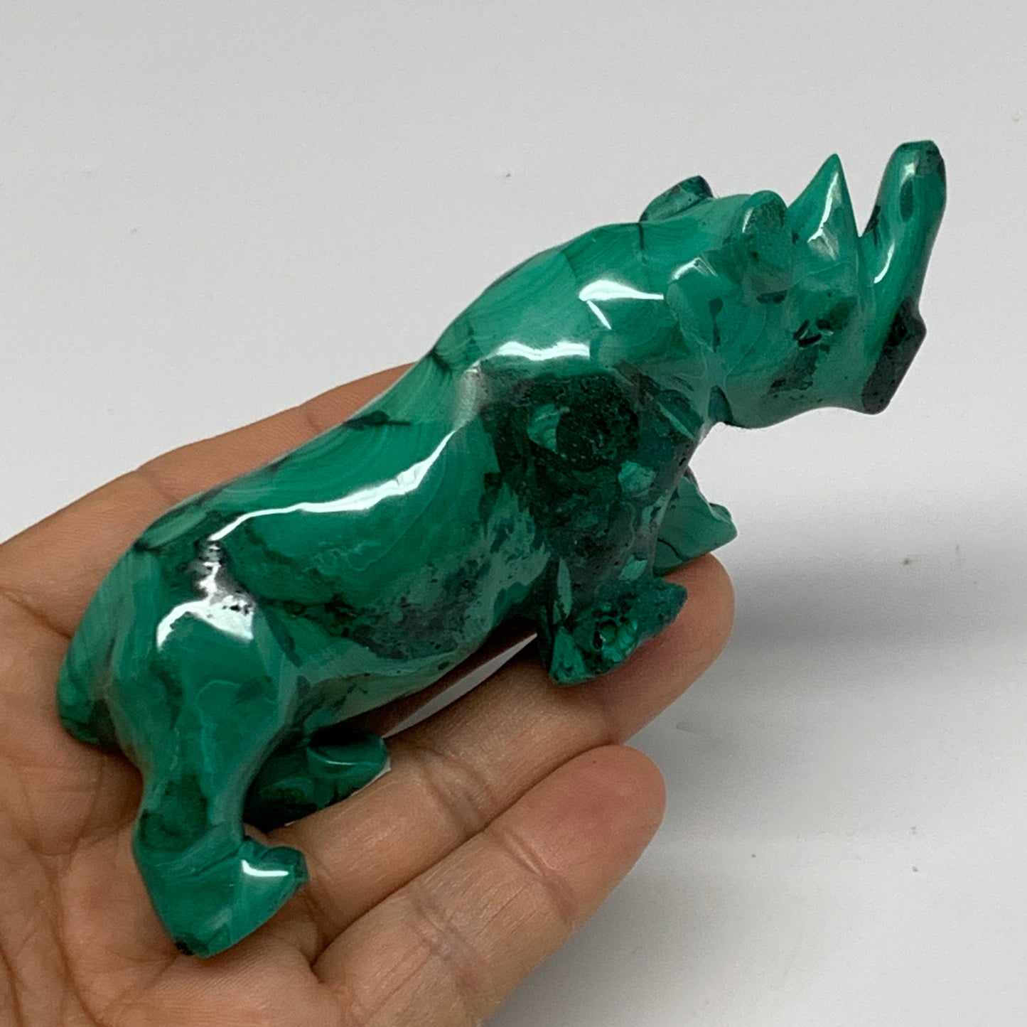 182.2g, 4.4"x0.9"x1.7" Natural Solid Malachite Rhinoceros Figurine @Congo, B3273