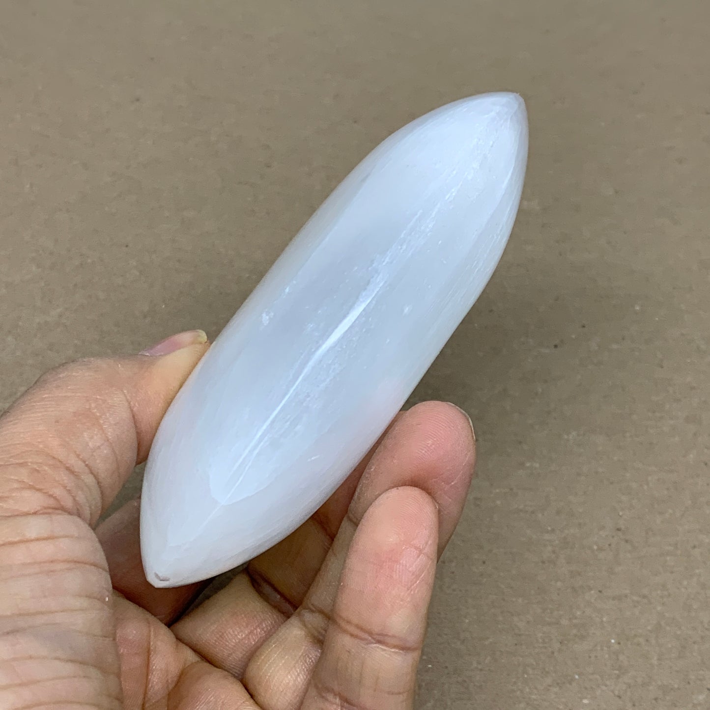 0.59 lbs, 3.9"x2.9"x1.2", White Selenite Palmstone Crystal Pillow Reiki, B36124