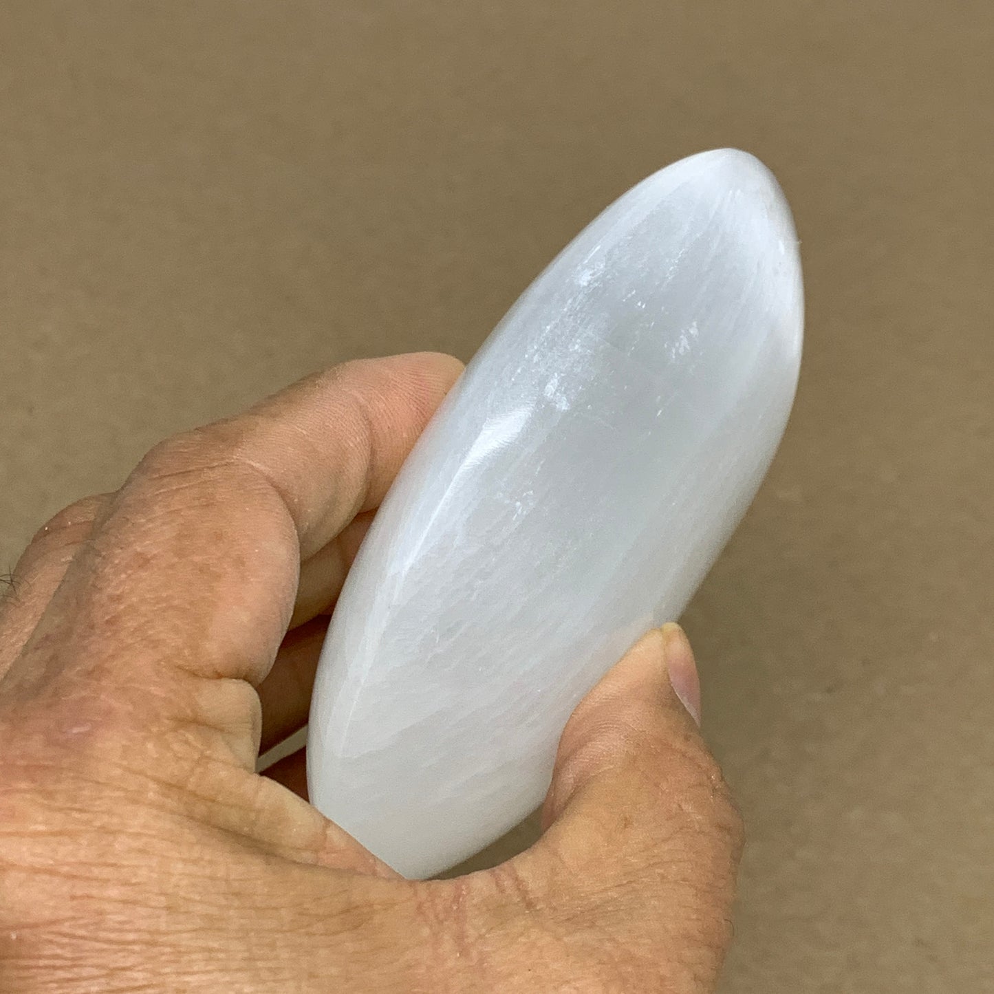 0.59 lbs, 3.9"x2.9"x1.2", White Selenite Palmstone Crystal Pillow Reiki, B36124