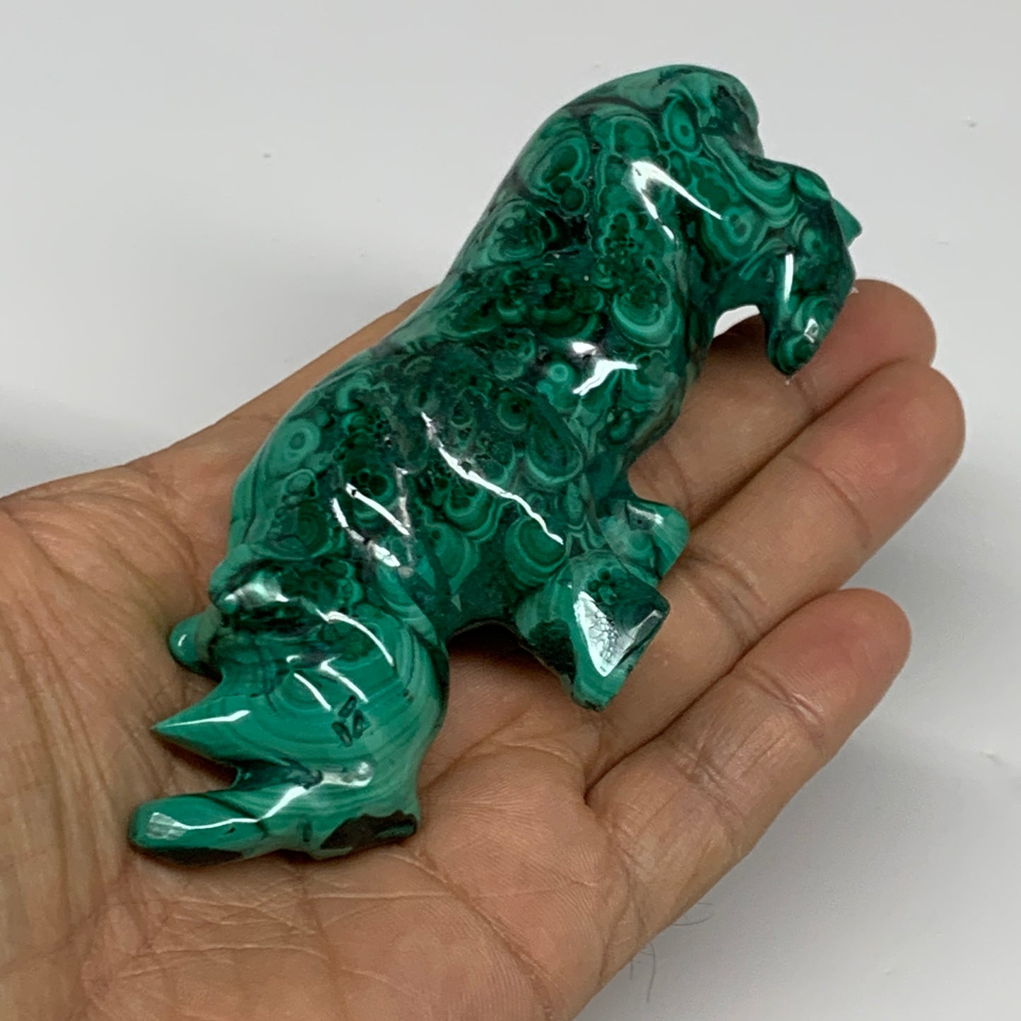 182.2g, 4.4"x0.9"x1.7" Natural Solid Malachite Rhinoceros Figurine @Congo, B3273