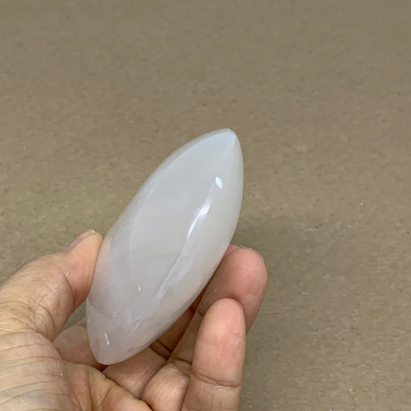 0.59 lbs, 3.9"x2.9"x1.2", White Selenite Palmstone Crystal Pillow Reiki, B36124
