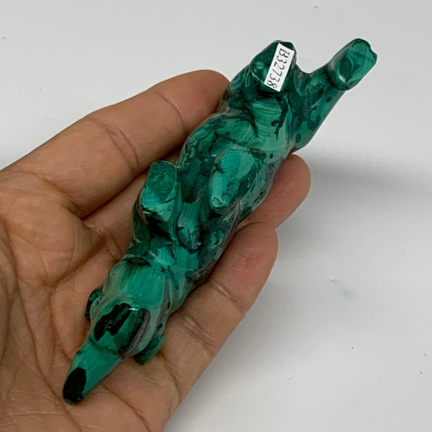 182.2g, 4.4"x0.9"x1.7" Natural Solid Malachite Rhinoceros Figurine @Congo, B3273