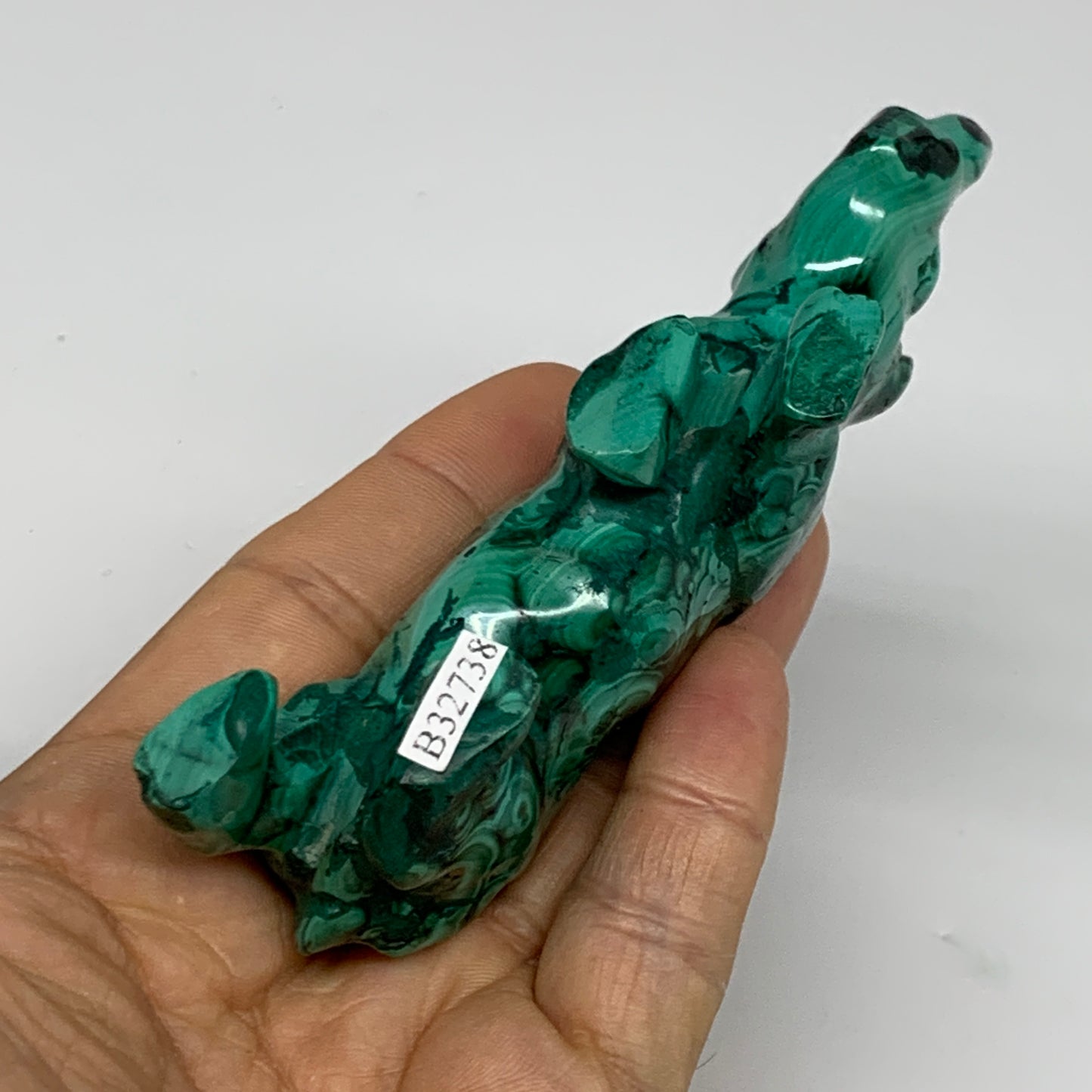 182.2g, 4.4"x0.9"x1.7" Natural Solid Malachite Rhinoceros Figurine @Congo, B3273