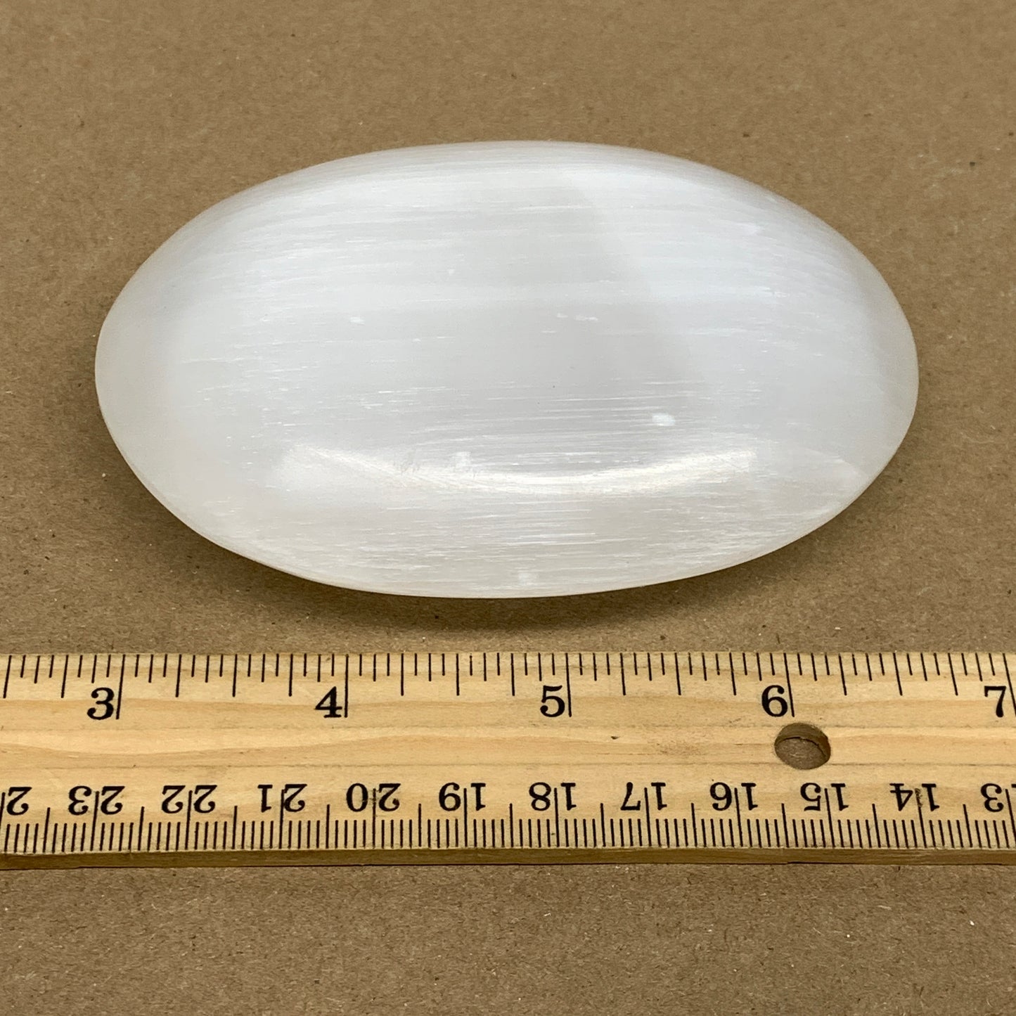 0.59 lbs, 3.9"x2.9"x1.2", White Selenite Palmstone Crystal Pillow Reiki, B36124