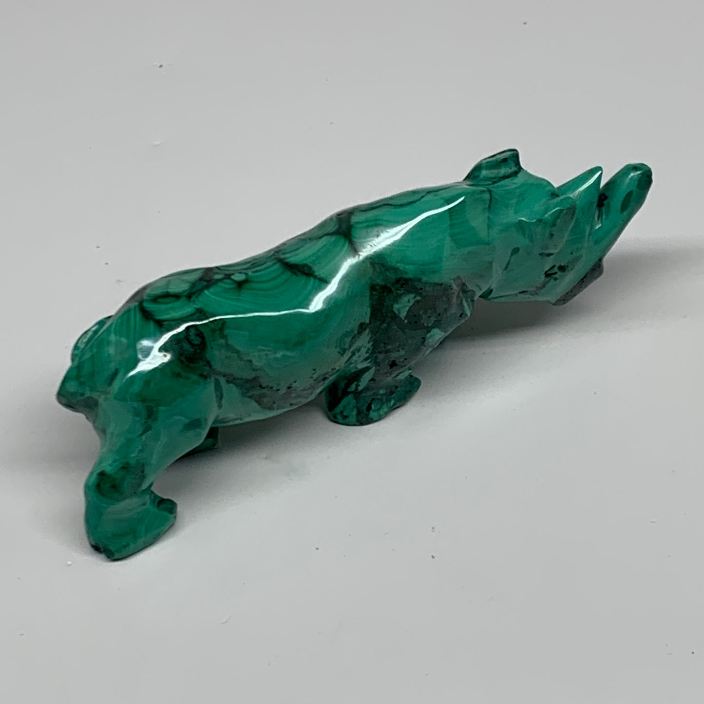 182.2g, 4.4"x0.9"x1.7" Natural Solid Malachite Rhinoceros Figurine @Congo, B3273