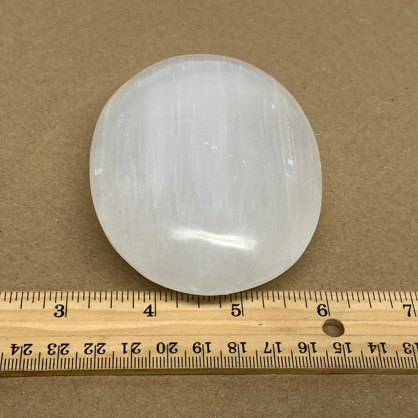 0.59 lbs, 3.9"x2.9"x1.2", White Selenite Palmstone Crystal Pillow Reiki, B36124