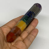 107.5g, 5.1"x0.9", 7 Chakra Point Wand Obelisk Point Crystal from India, B29099