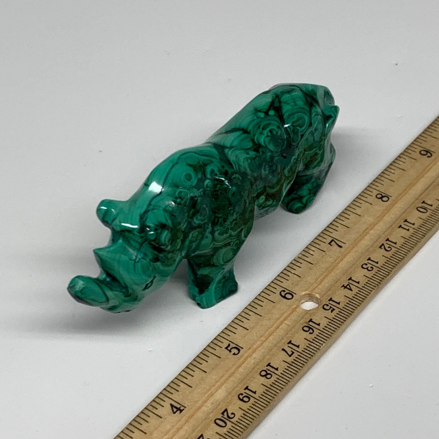 182.2g, 4.4"x0.9"x1.7" Natural Solid Malachite Rhinoceros Figurine @Congo, B3273