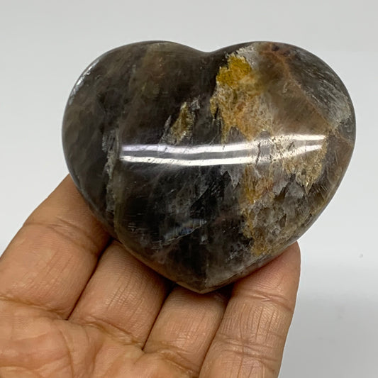 0.34 lbs, 2.4"x2.7"x1.1", Black Moonstone Heart Polished Crystal Decor, B37865
