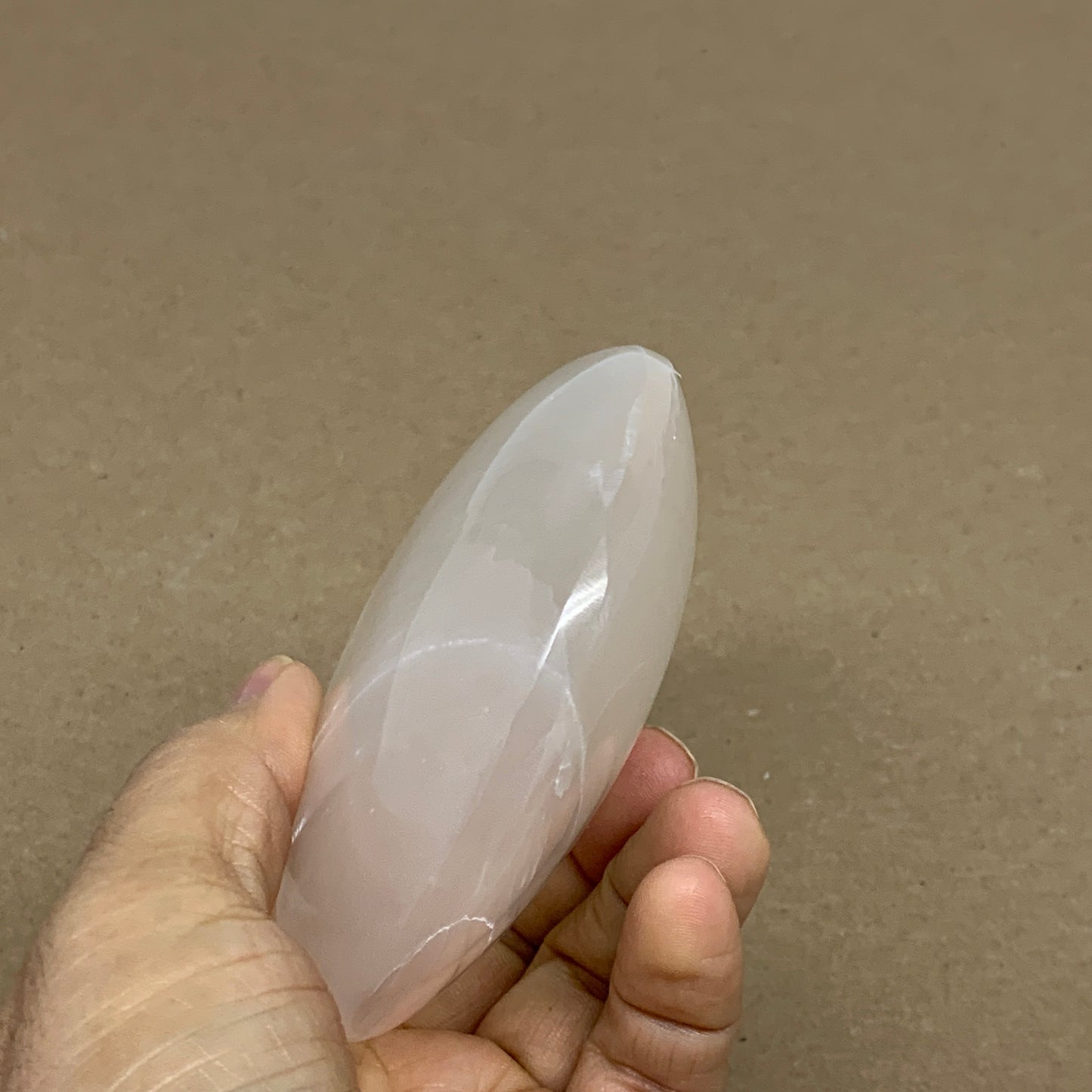 0.73 lbs, 3.9"x3.3"x1.3", White Selenite Palmstone Crystal Pillow Reiki, B36125